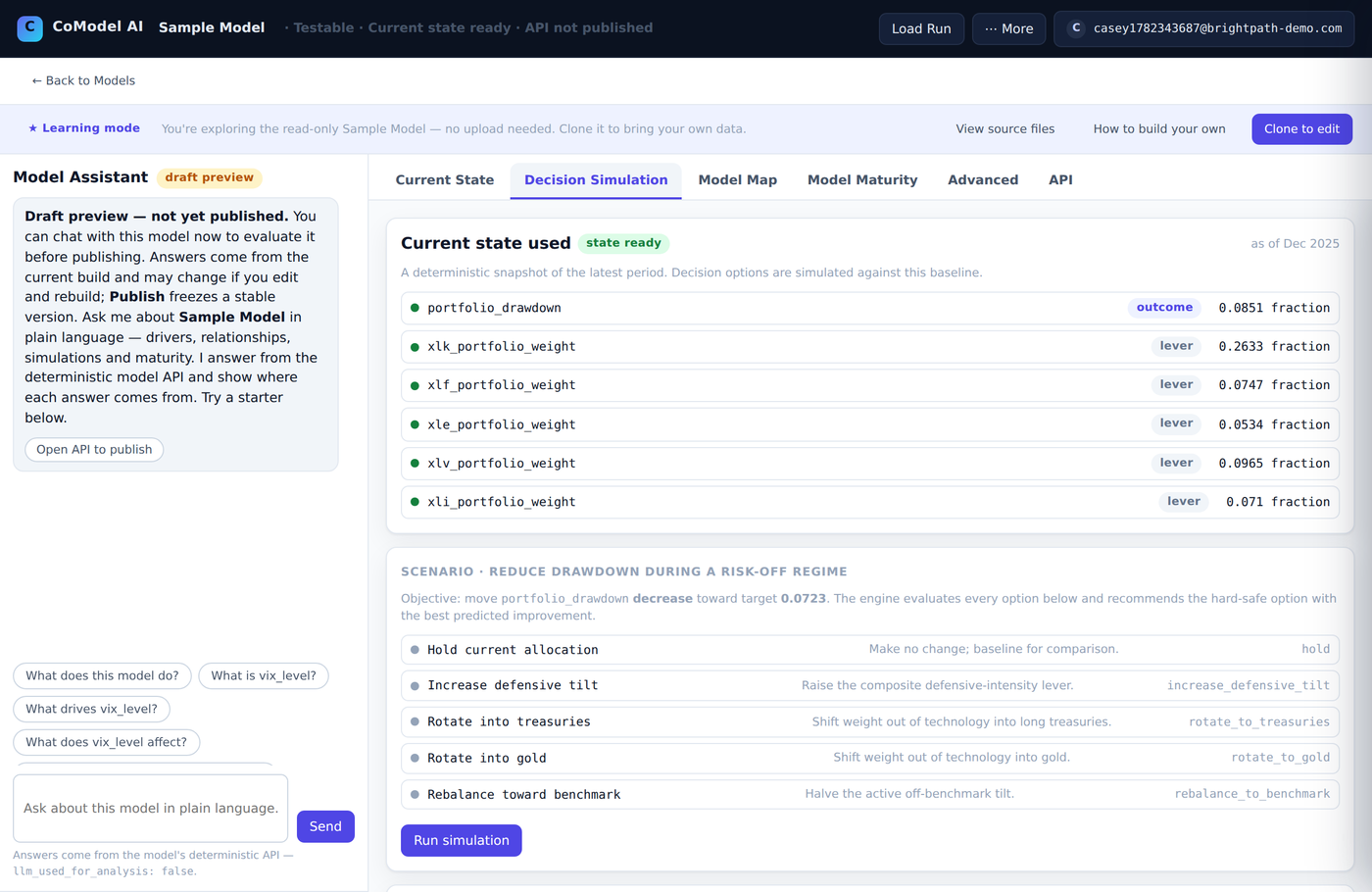 The Decision Simulation tab